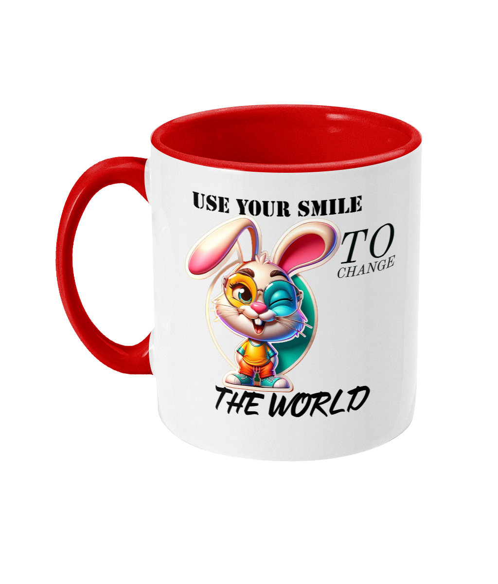 USE YOUR SMILE TO CHANGE THE WORLD - 2 COLOUR COFFEE MUG - Cheeky Wonders