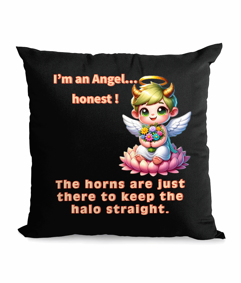 "I'M AN ANGEL...HONEST..- CANVAS CUSHION