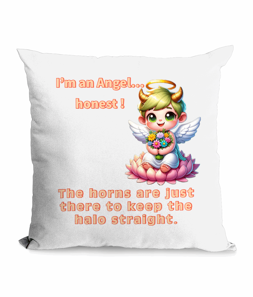 "I'M AN ANGEL...HONEST..- CANVAS CUSHION