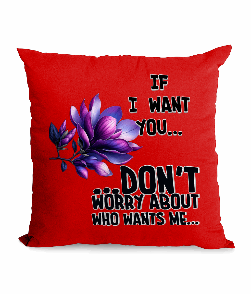 "IF I WANT YOU...DON'T WORRY ABOUT WHO WANTS ME - CANVAS CUSHION