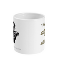 White coffee mug with Yves Saint Laurent 'Style Is Eternal' quote