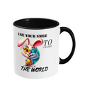 USE YOUR SMILE TO CHANGE THE WORLD - 2 COLOUR COFFEE MUG - Cheeky Wonders