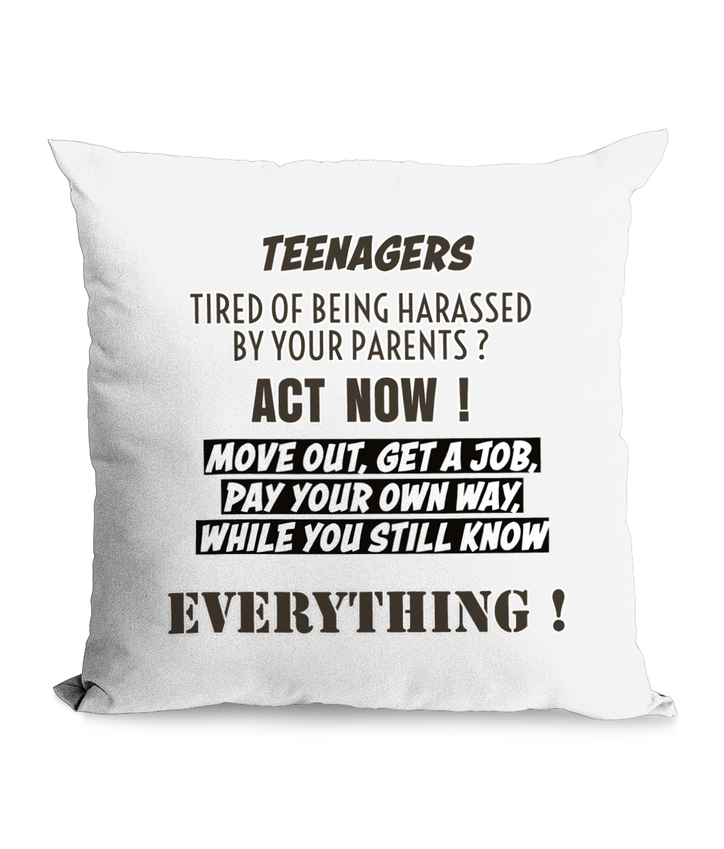 TEENAGERS.. TIRED OF BEING HARASSED ...?- CANVAS CUSHION - Cheeky Wonders