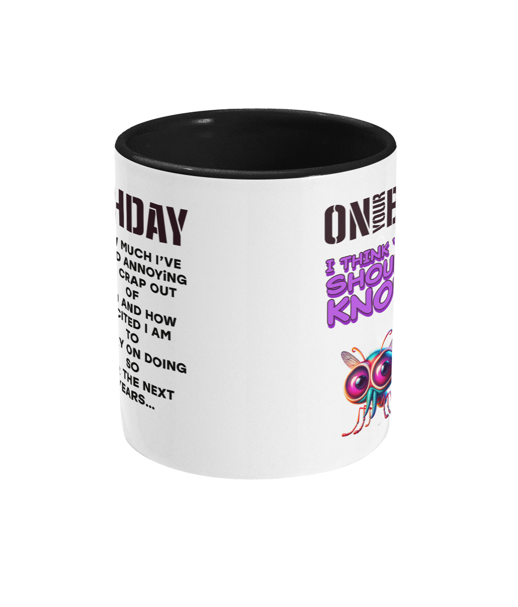 ON YOUR BIRTHDAY I THINK YOU SHOULD KNOW - 2 COLOUR COFFEE MUG - Cheeky Wonders