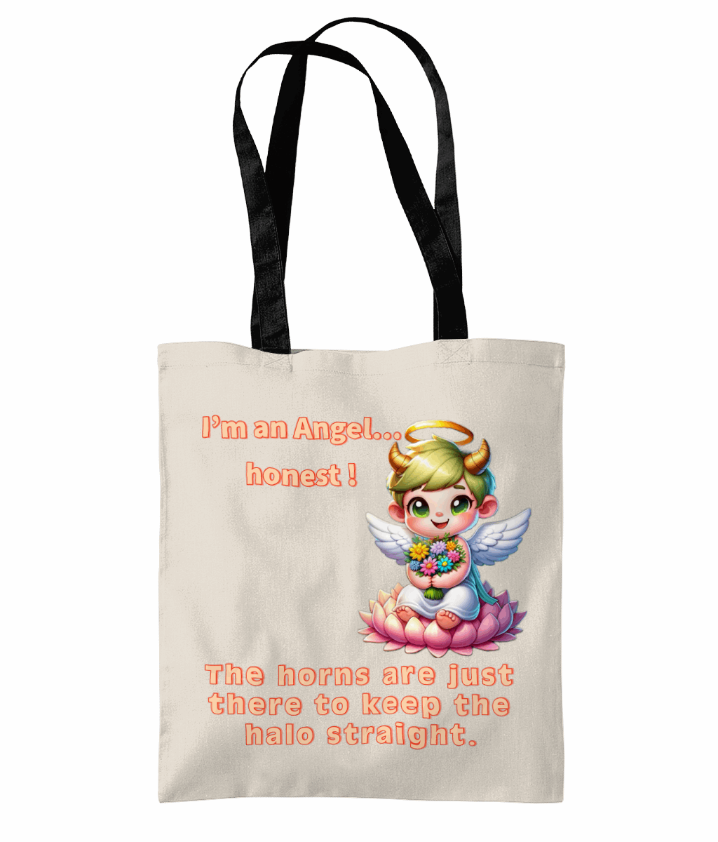 "I'M AN ANGEL...HONEST..- 2 TONE TOTE BAG