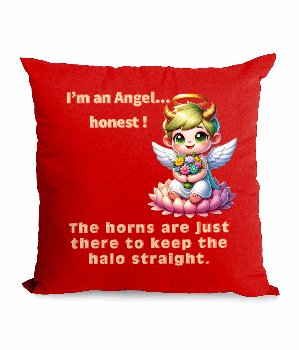 "I'M AN ANGEL...HONEST..- CANVAS CUSHION