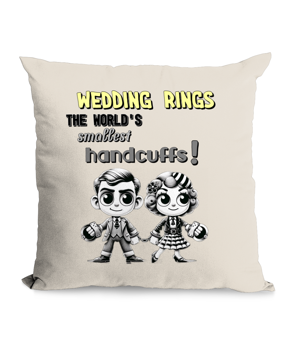 “Wedding Rings - The World’s Smallest Handcuffs!” Cushion with Pocket