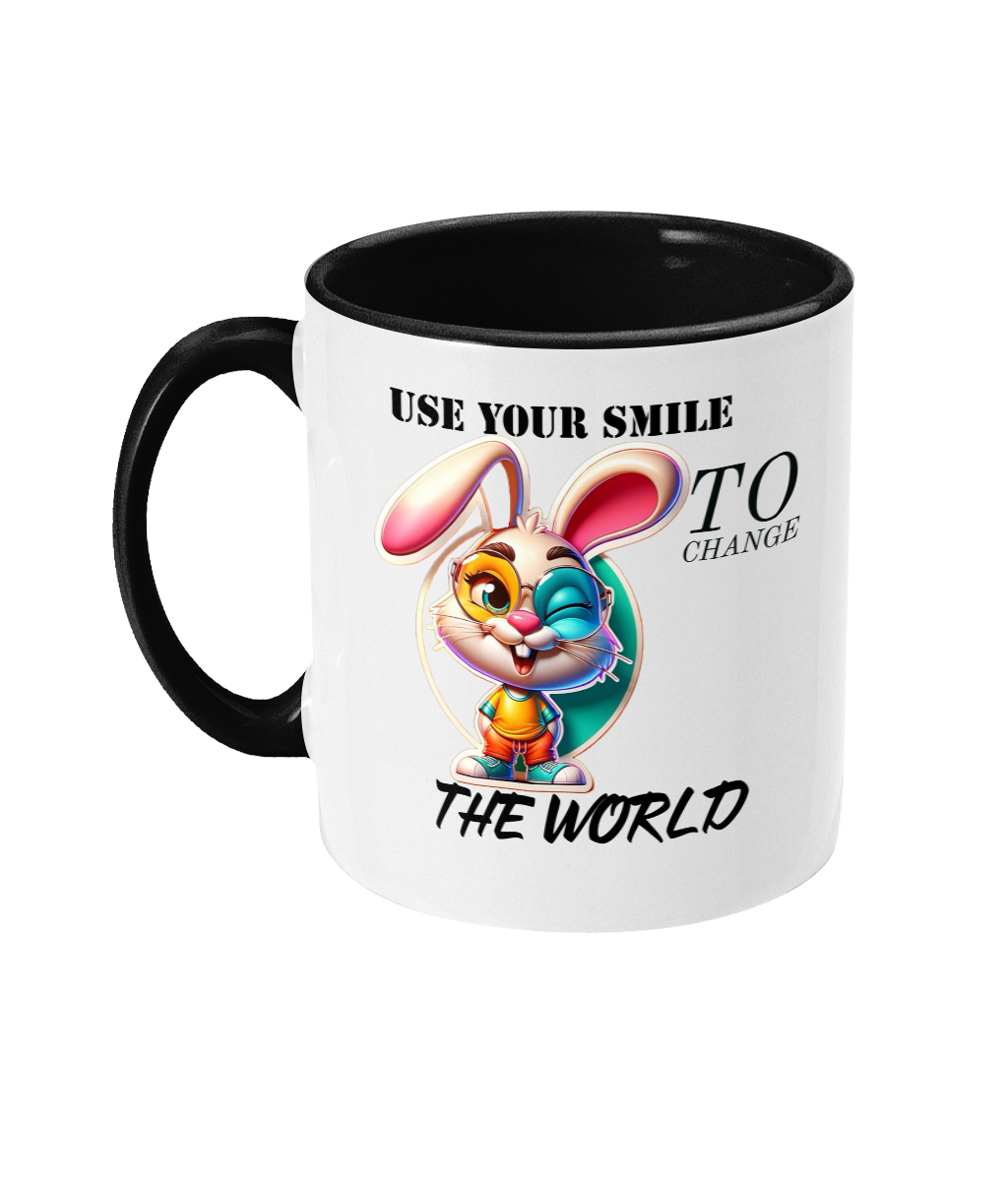 USE YOUR SMILE TO CHANGE THE WORLD - 2 COLOUR COFFEE MUG - Cheeky Wonders