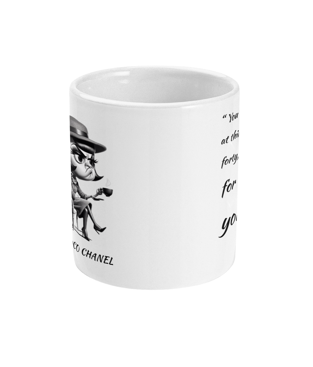 Coco Chanel Quote Mug – “You May Be Gorgeous at Thirty…” – Elegant Designer-Inspired Coffee Mug