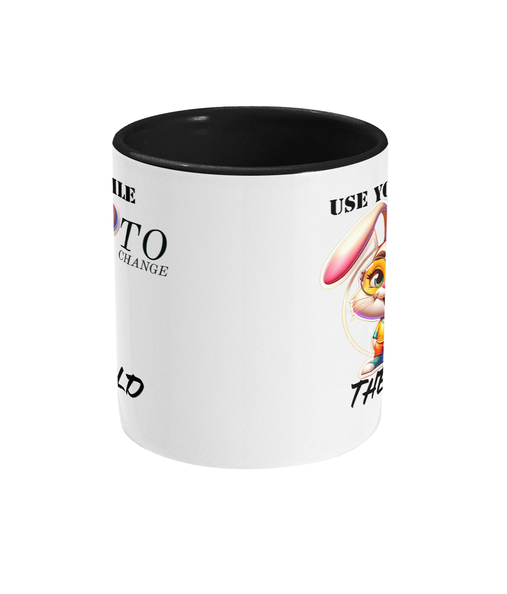 USE YOUR SMILE TO CHANGE THE WORLD - 2 COLOUR COFFEE MUG - Cheeky Wonders